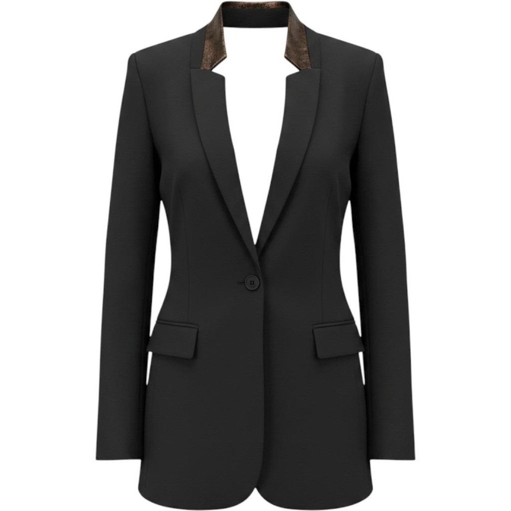Lane Bryant Black Knit Blazer Jacket Faux Leather Collar Stretch 22